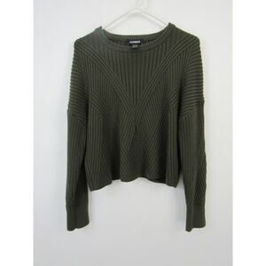 Express Small Green Thick Knit Sweater Rib Stitch Pullover Crewneck Sweater Wool
